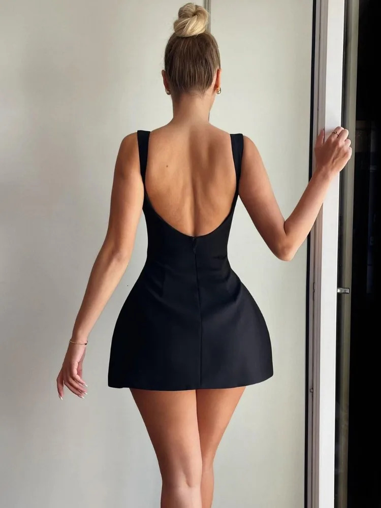 Tossy White Backless ultra-thin mini dress womens patch work sexy fashion summer 2024 elegant party dress womens solid mini dress 240517