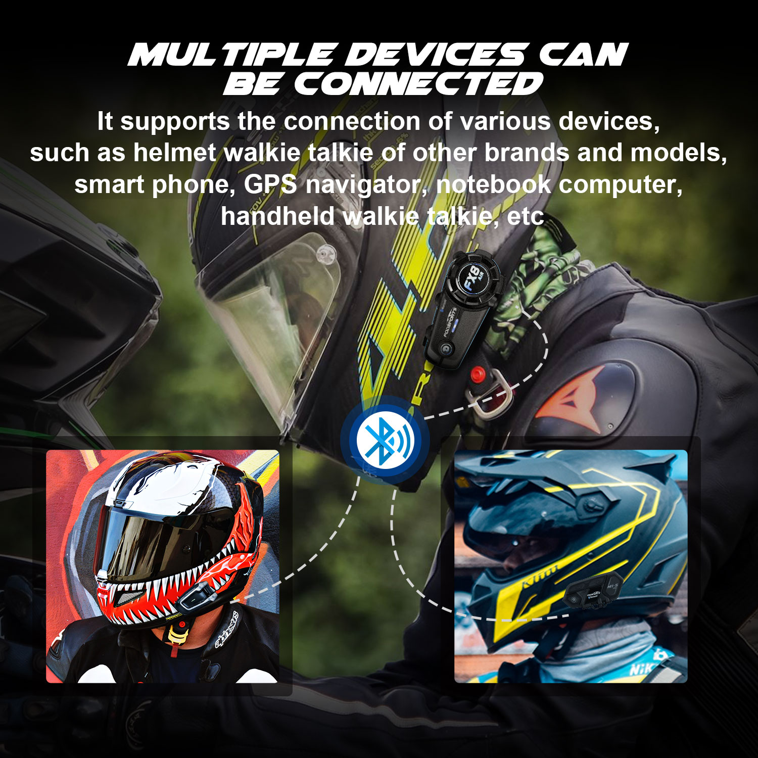 Fodsports FX8 Air Motorcycle Bluetooth Intercom Intercomunicador Moto Motorcycle Helmet Headset Bass Midrange Treble
