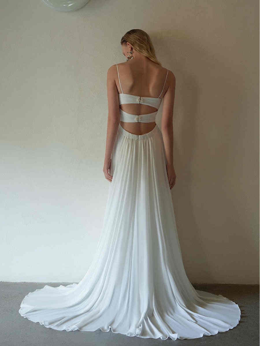 Summer A Line Wedding Dress Chiffon Spaghetti Straps Vestido De Noiva Princess Bridal Gowns Sexy Backless Birde Dresses