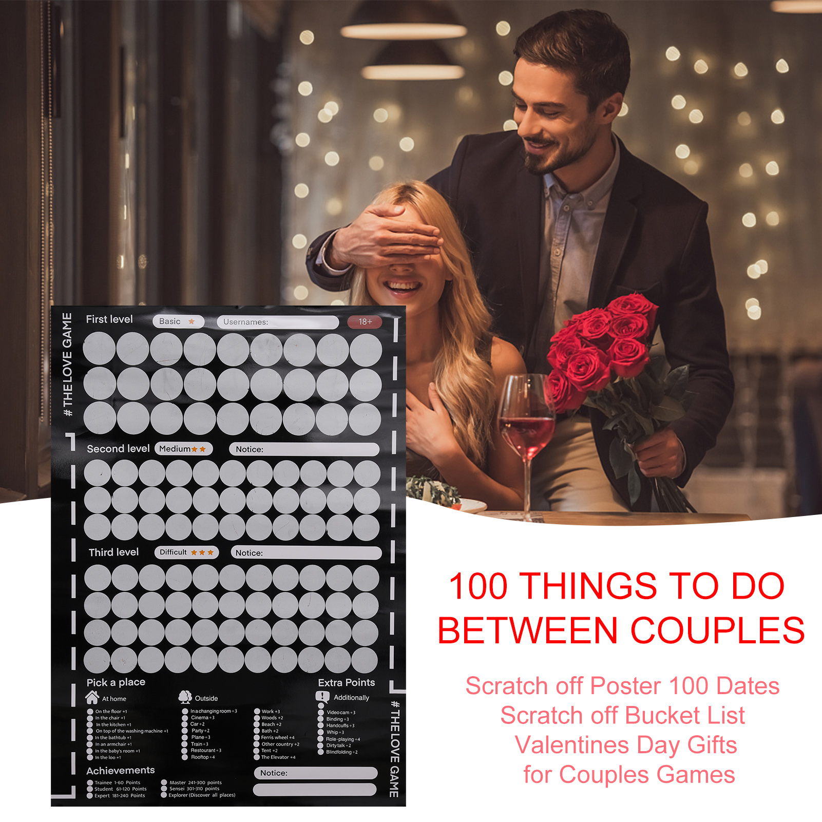 NEW 100 Things To Do Between Couples Couples Games Bedroom Scratch Off Poster 100 Dates Scratch Off List