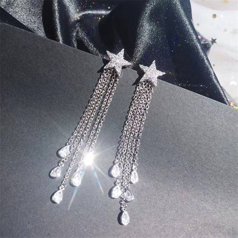 Sparkling Handmade Dangle Earrings Luxury Jewelry 925 Sterling Silver Water Drop 5A Cubic Zircon CZ Diamond Gemstones Party Women Wedding Tassels Earr