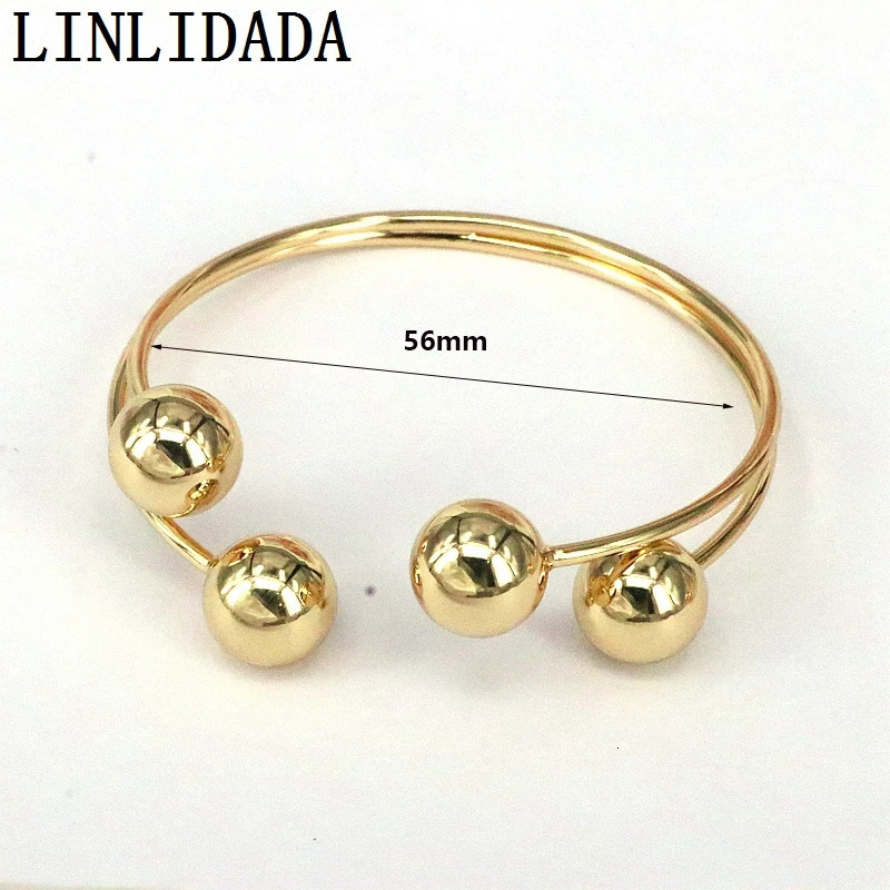 5Pcs 18K Gold Plated Copper Charm Ball Cuff Bangle Women Bracelet Stackable Daily Fashion Jewelry 240507