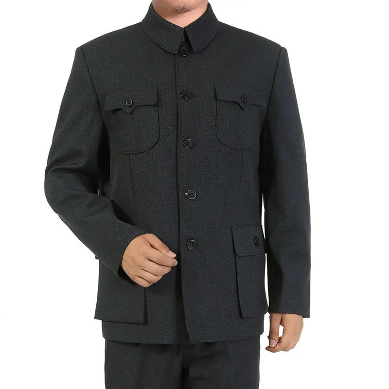 Men Mao Suits Jacket Chinese Tunic Suit Male Mandarin Wing Collar Blazer Sun Yat Sen Suit Zhongshan Coat Man Classical Blazer 240507