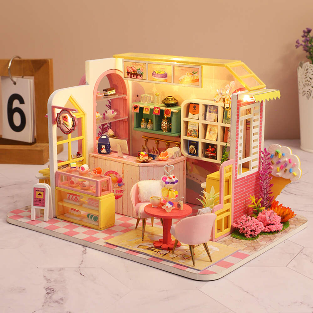 DIY Wooden Dollhouse Miniature Blue Ocean Villa Doll House with Furniture Kit Casa Toys for Children Girls Birthday Gifts