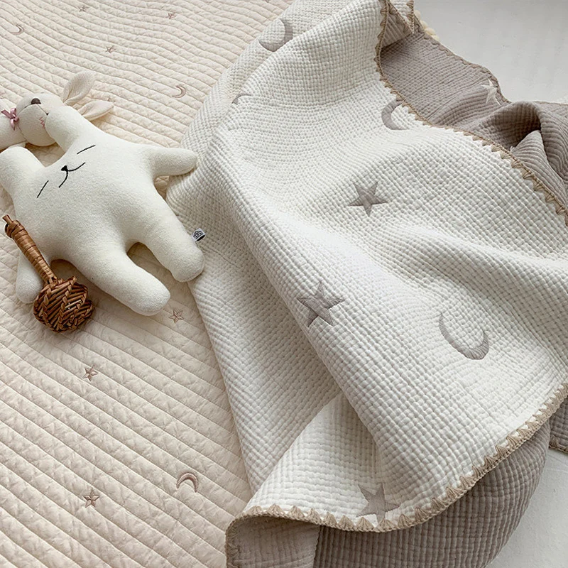 MILANCEL New Baby Blanket Toddler Double Sided Embroidered Bear Blanket 80*150cm