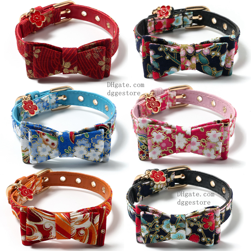 wer With Bow Tie Red ral Pendant Cute Dog Adjustable Kitty Kitten Collars Soft Leather Fancy Cat Collar for Female Girl Male Boy Cats B239