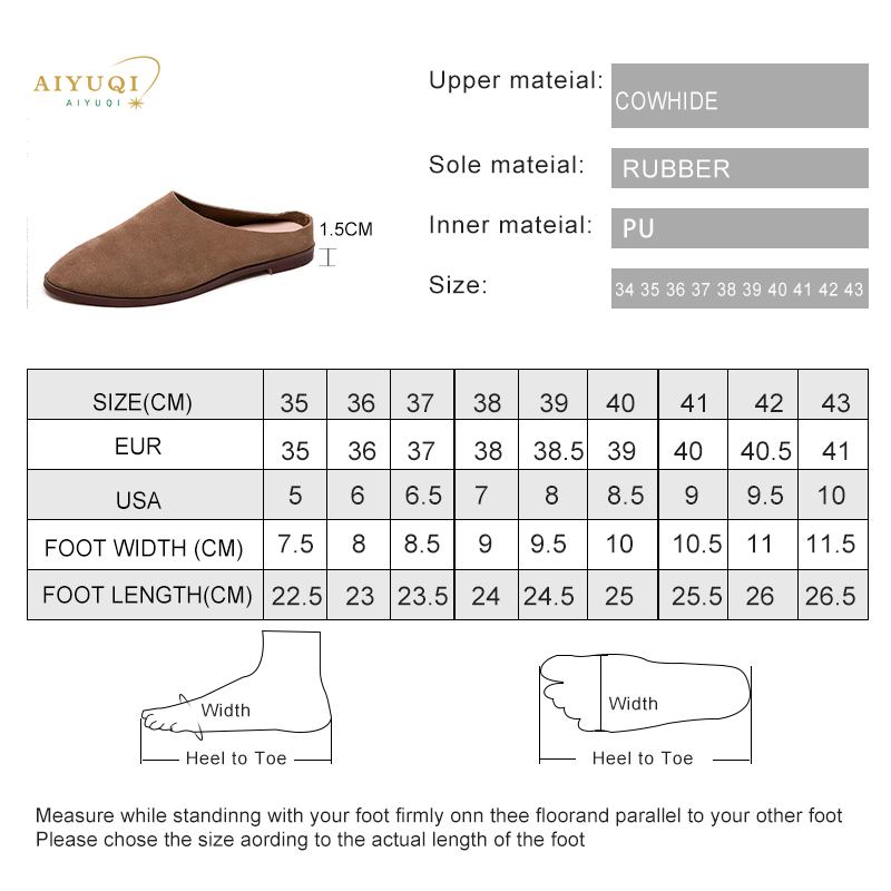 AIYUQI Women's Baotou Slippers Summer 2024 New Genuine Leather Casual Women's Shoes Large Size Suede Slippers For Ladies