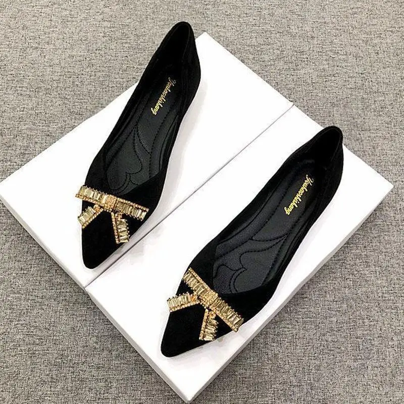 2025 Pointed Flat Shoes Women's Single Shoes Spring and Autumn 2023 New Versatile Soft new Suede Shallow Mouth Plus Size Women's Shoes