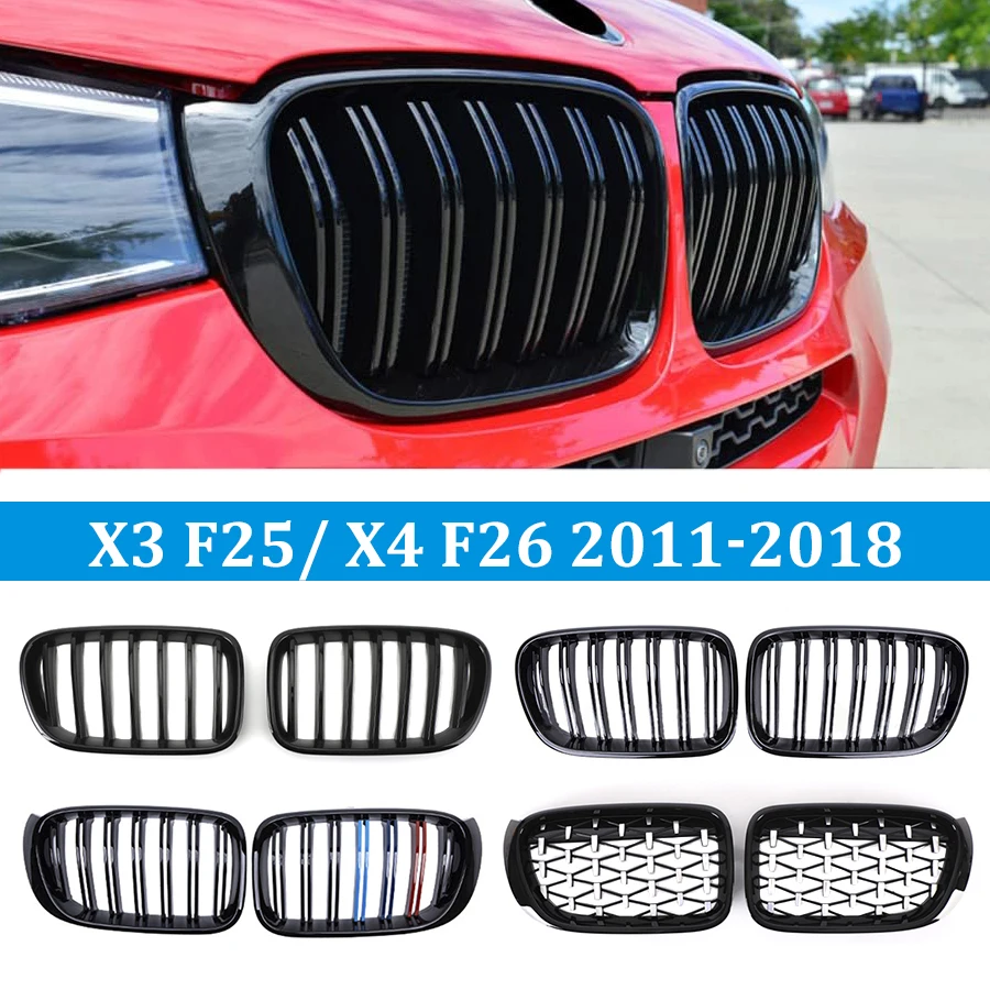 Front Gloss Black Sport Kidney Grill Diamond Grille for BMW F25 X3 2011-2014 X4 F26 14-18 Car Tuning Parts