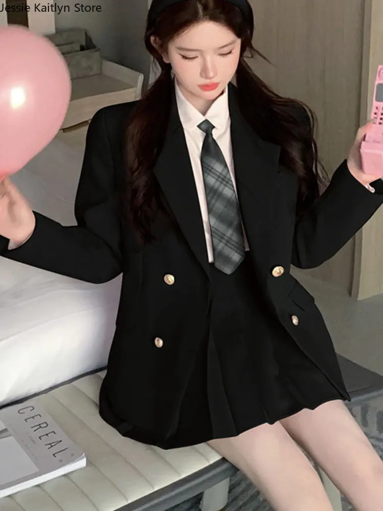 Japanese Student JK School Uniform Korean Fashion Sweet Blazers School Girls Uniform Sexy Kawaii Mini Pleated Skirt Uniform Y2k 240513
