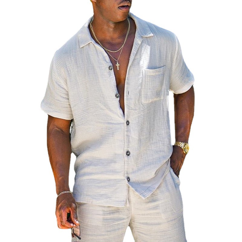Ladiguard Plus Size Mens Simple Notched Tracksuit Sets Short Seeve Pocket Two-piece Set Men Outdoor Casual Beach Co-ords 240516