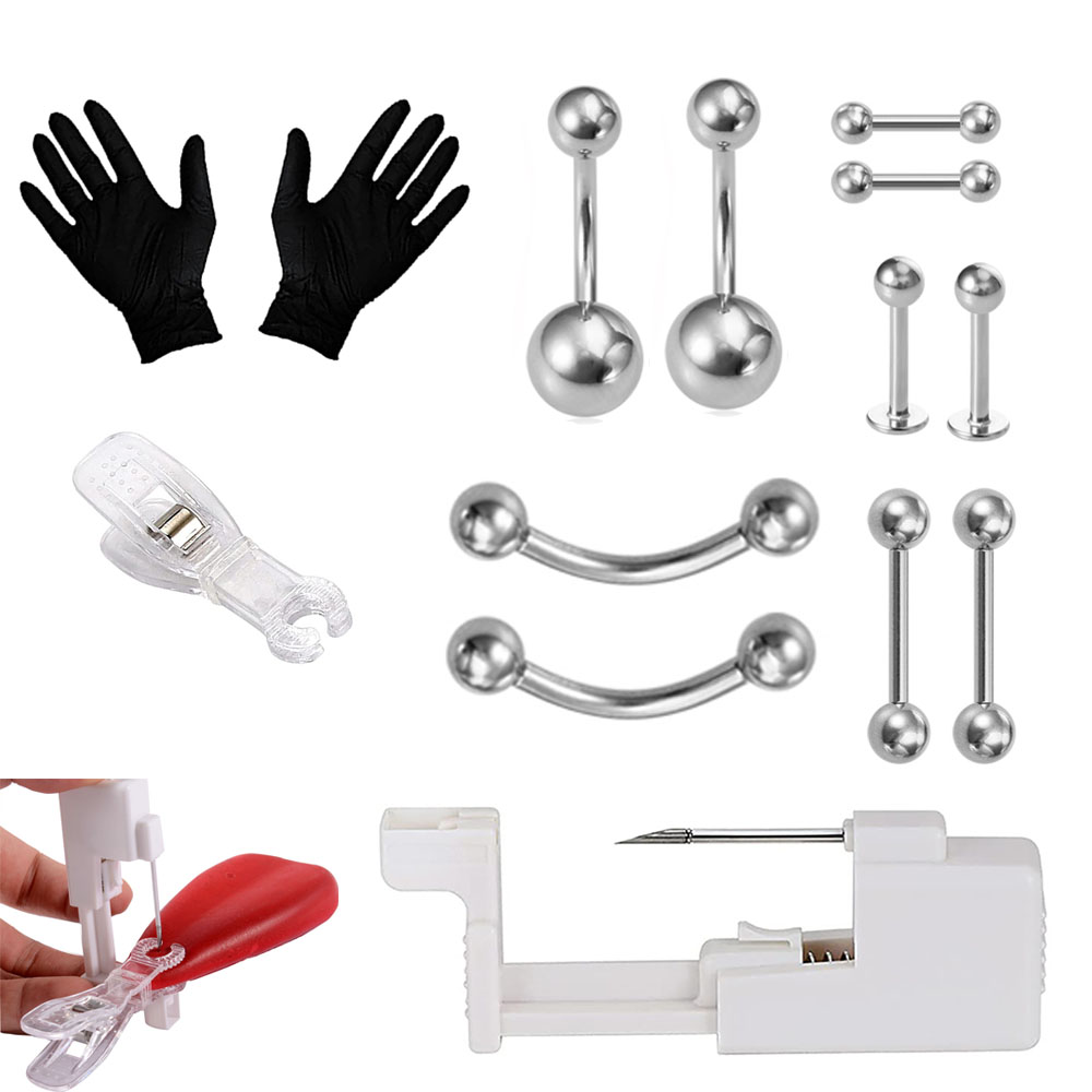1Set Titanium Disposable Convenient Body Jewelry Piercing Gun Unit Nipple Tongue Bar Navel Ring Labret Piercer Kit Piercing Tool
