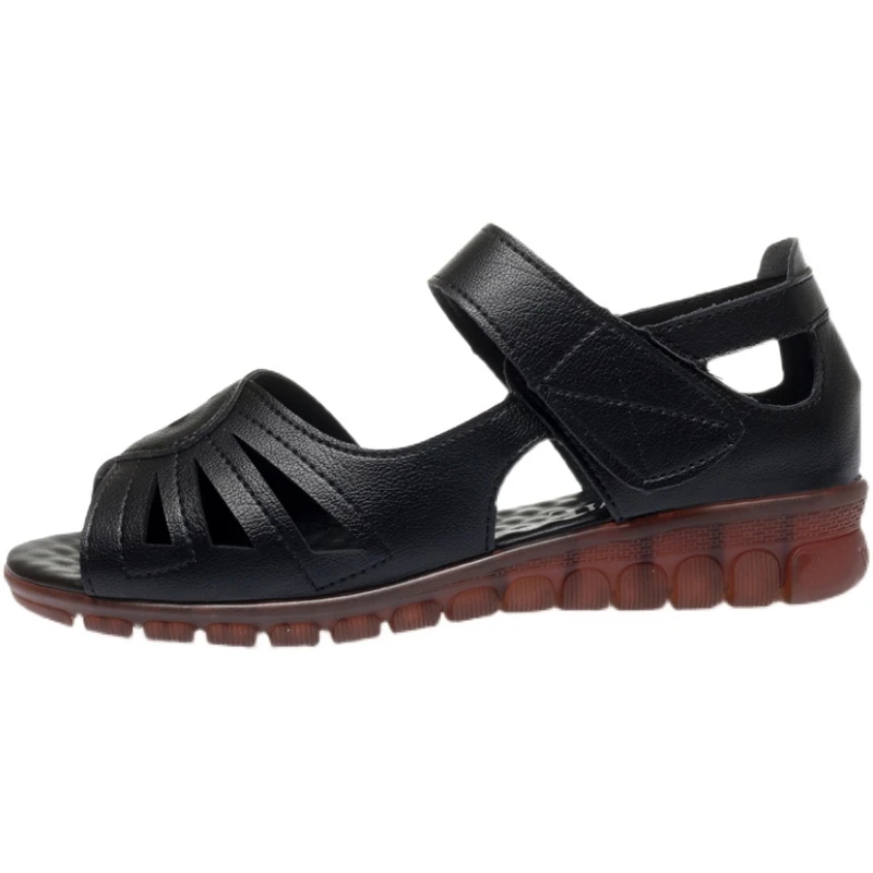 Summer Shoes for Women Leather Open Toe new Solid Color Mother Shoes Casual Soft Bottom Beach Sandals Female Slip 2025 On Walking Shoes