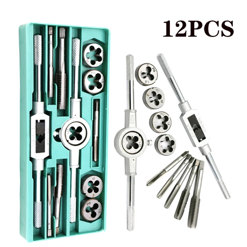 8/12/20 pcs Tap And Die Set M3-M12 Male Thread Screw Threading Tool Kit Alloy Steel Female Mechanical Professional Tools Machine
