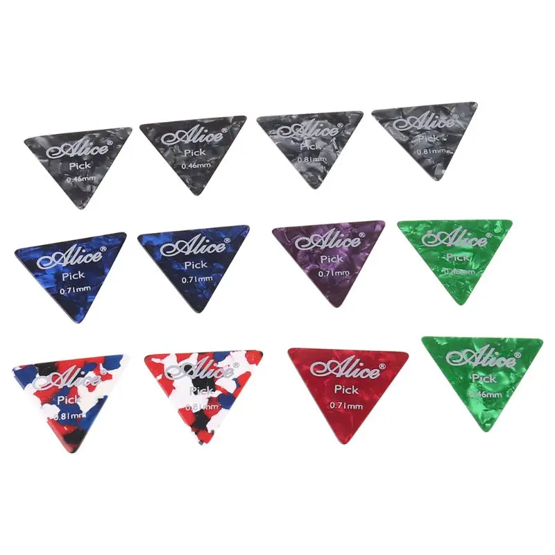 12pcs Celluloid Guitar Picks Big Triangle Pick Strumming Folk 0.46 0.71 0.81mm