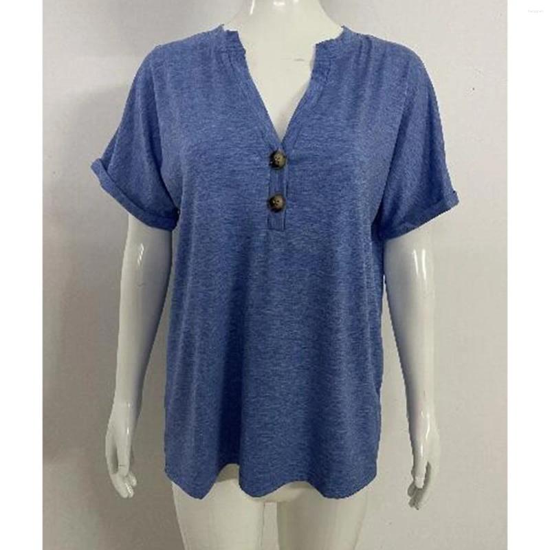 Womens T Shirts Summer Clothes For Shirt Blouse Button Vintage Print Short Sleeve Casual Basic Top Pullover Korean Style Cloth