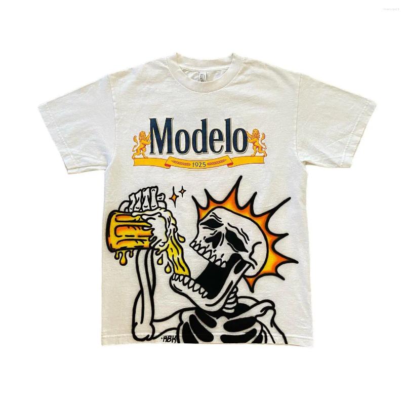 Men's T Shirts American Drunk Skull Harajuku Couples Y2k Top Goth Retro Print Oversized Graphic Gothic Cotton Shirt Women Clothes