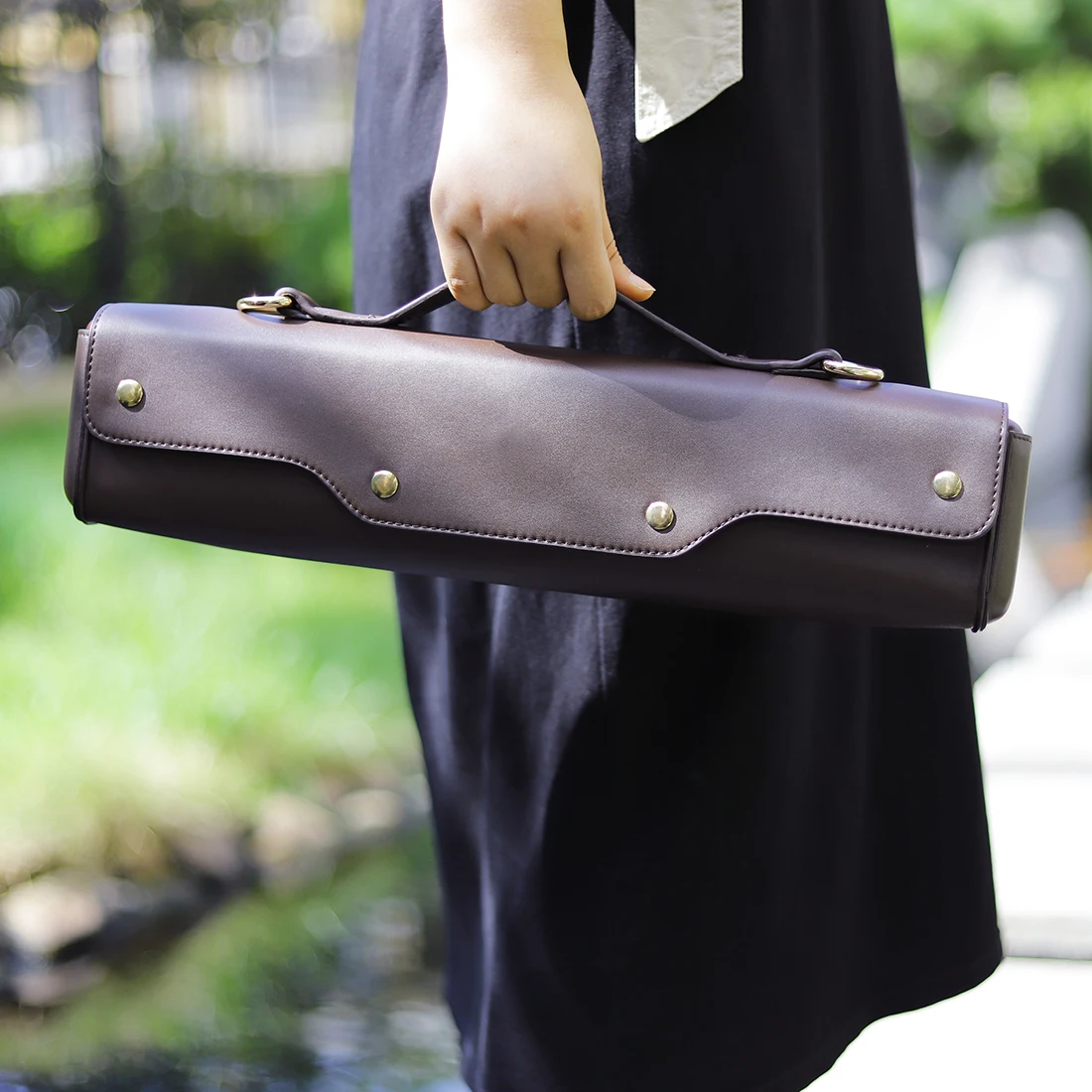 16/17 Hole Rounded Flute Case Soft Bag Water Resistant Synthetic Leather Handbag Satchel Flute Case With Adjustable Straps