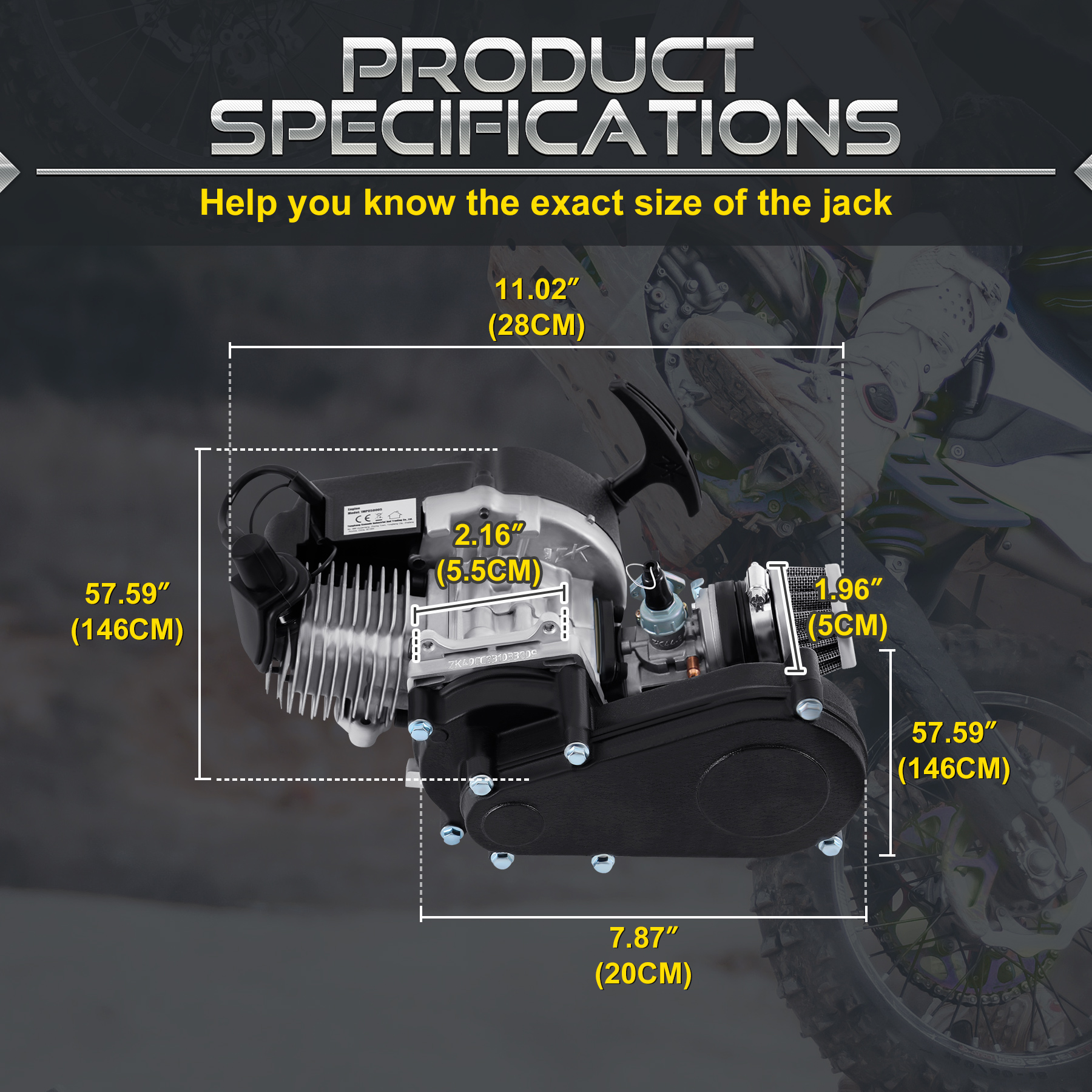 Samger 49cc 2-Stroke Pocket Bike Engine Motorcycle Engine Motor Air Filter Pullstart Quad Pocket Bike Cross Bike ATV