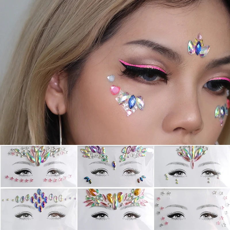 3D Face Gems Jewels Sticker 2025 Rhinestone Glitter Temporary Tattoos Eyebrow Sticker Makeup Shiny new Rhinestones Dia Face Festival