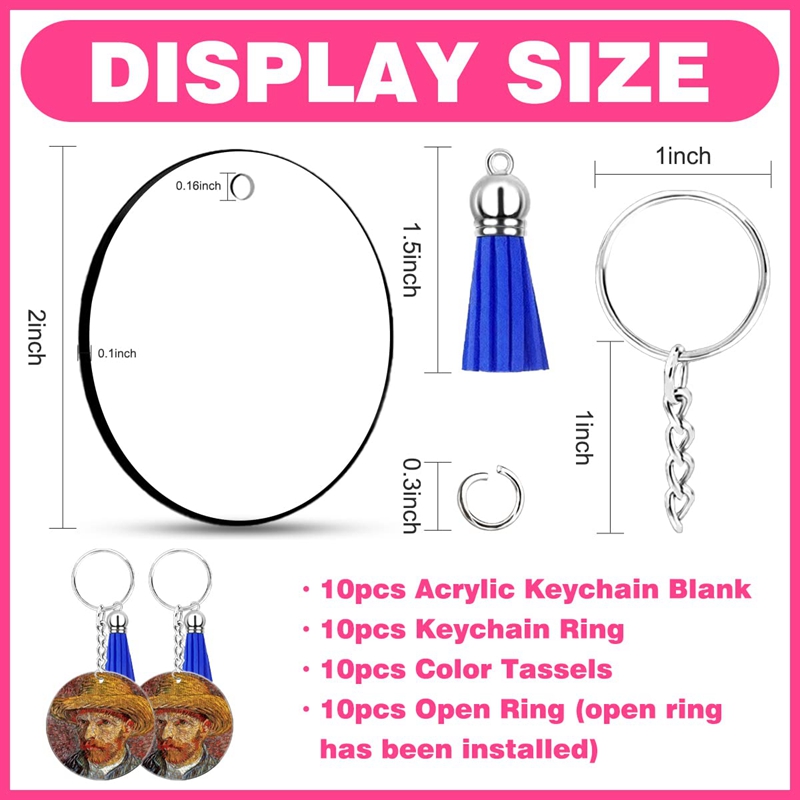 Acrylic Keychain Blank For Vinyl,40Pcs Clear Circle Keychains Blanks Bulk With Tassels Charms Key For Craft Ornament DIY
