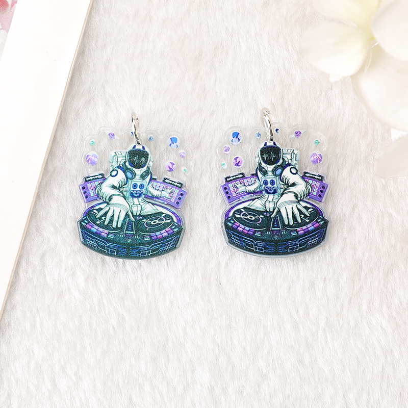 6Pcs Space Charms Creative Acrylic Astronaut Planets Alien Rocket Girl Earring Pendant Necklace DIY Making Accessories