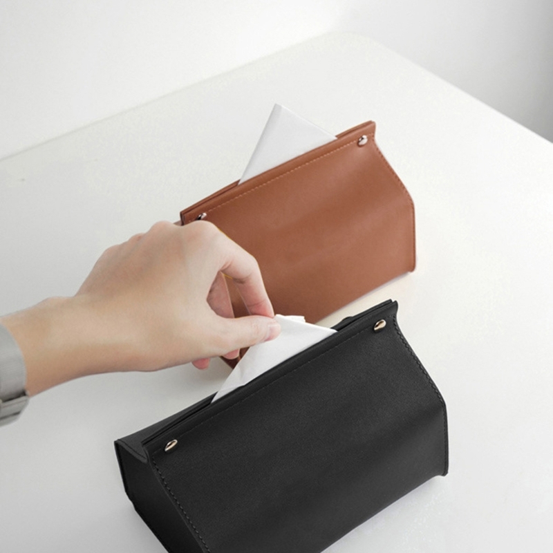 PU Leather Tissue Bag Dustproof Car Sundries Storage Box Accessory for Bedroom Bathroom Bathroom Storage