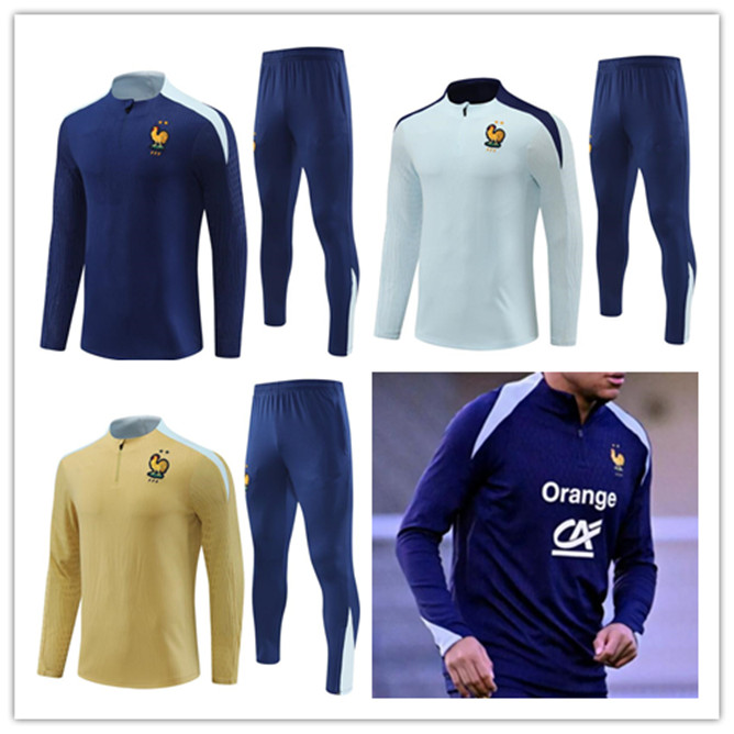 2023 2024 2025 French tracksuit soccer jersey BENZEMA MBAPPE equipe de Full Sets kids Men 23/24 Paris Football training suit Half pull Long sleeve chandal futbol