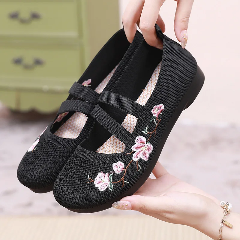 Purple Flats Shoes Women Loafers Knitted Mary Janes Sandal Shoes Grandma Cozy Flats Woman Summer Sneaker Breathable new 2025 Dancing Shoe