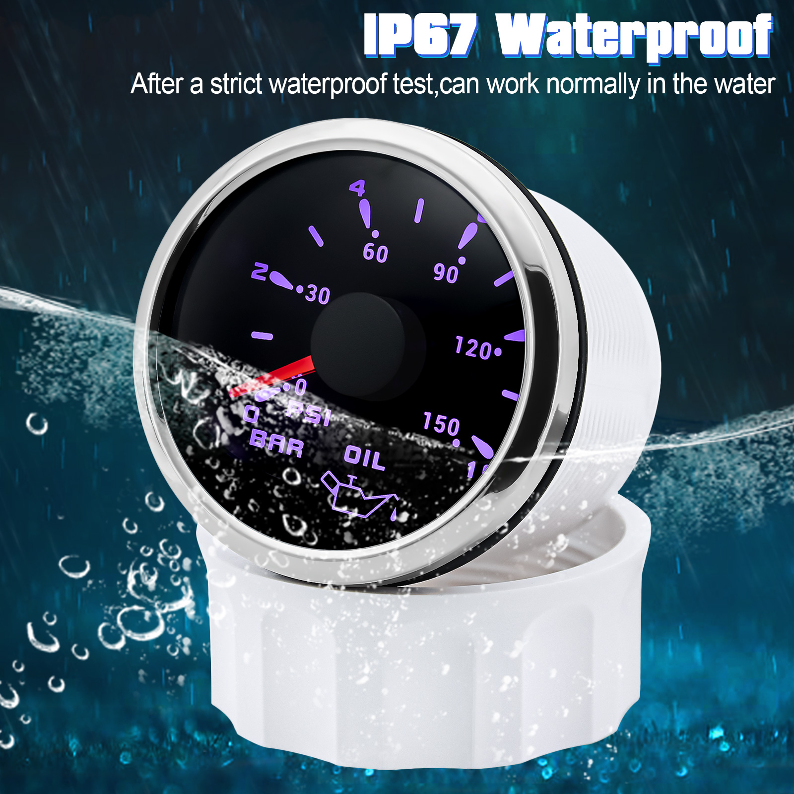 Universal 5/10Bar Oil Pressure Gauge 7 Colors Backlight 5BAR 1/8NPT Sensor Oil Pressure Meter For Car Truck Boat Marine 12/24V
