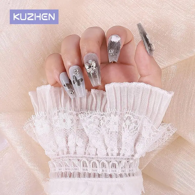Manicure photo lace decorative cuff double layer mesh horn sleeve Nail Showing Posing DIY Shooting Background Prop 5