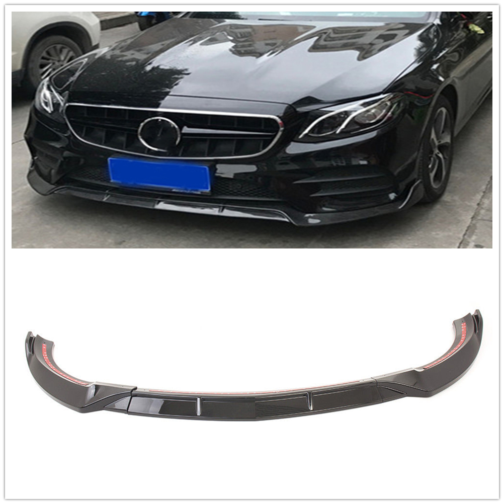 Front Bumper Spoiler Lip For Mercedes Benz W213 E Class Sedan 4 Door Sport 2017 2018 2019 Gloss Black Car Lower Blade Splitter