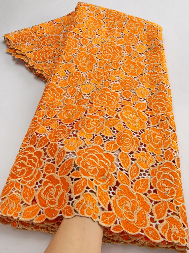 Lace fabric 2024 High Quality African Guipure Cord Lace Fabric Nigerian Water Soluble Lace for Sewing Women Party Dresses TY3572