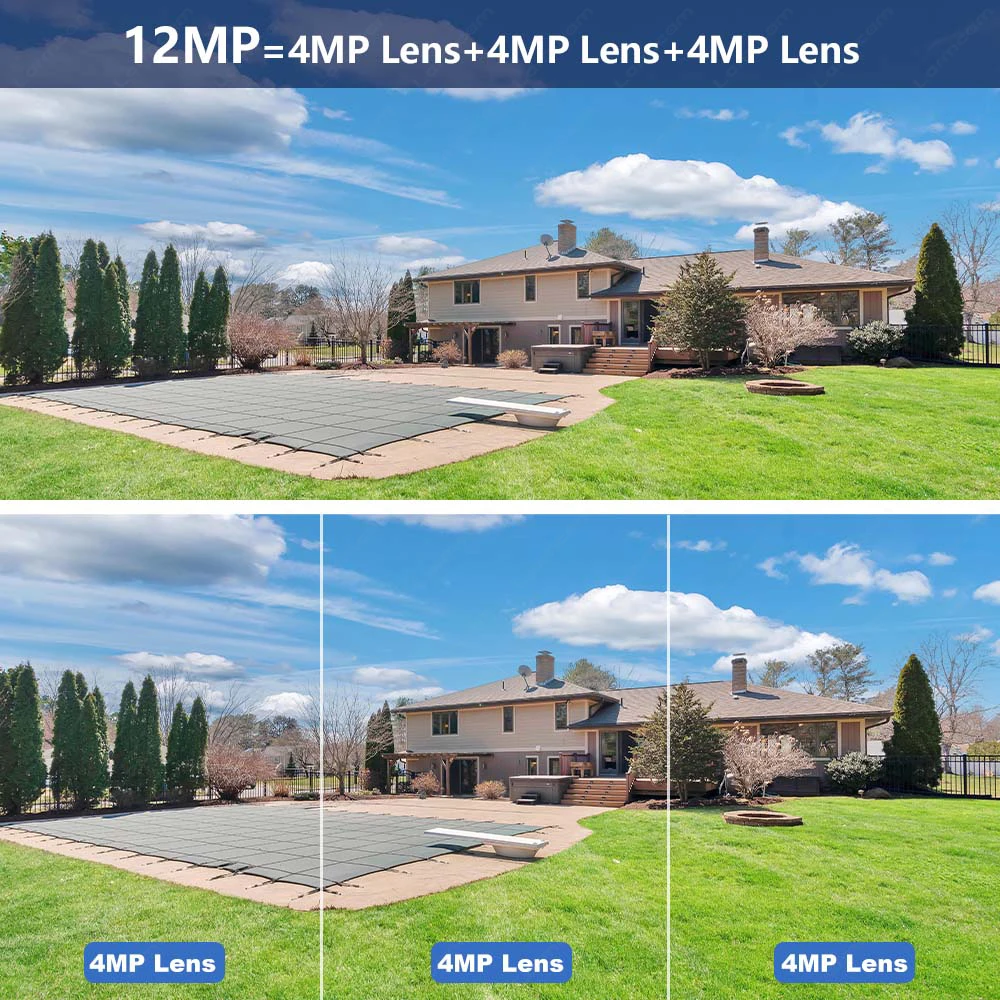 12MP 6K WiFi IP Camera Outdoor 8X Zoom Three Lens Dual Screen Home Security Camera Auto Tracking Mini CCTV WiFi Surveillance