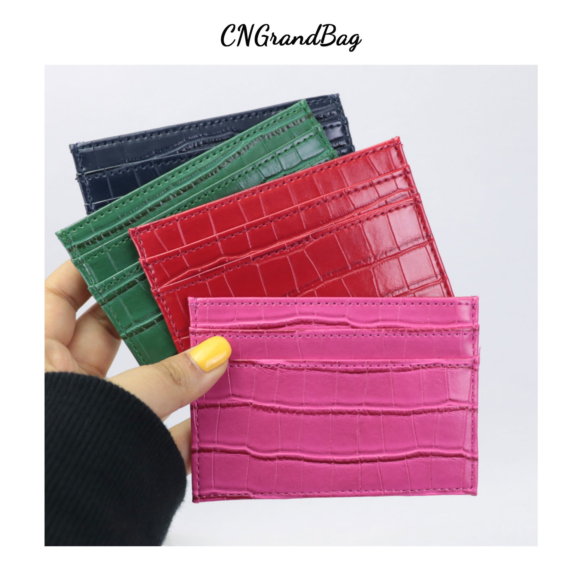 Custom Letters Classic Men Crocodile PU Card Holder Women PU Leather Credit Card Case ID Card Holder Wallet Purse