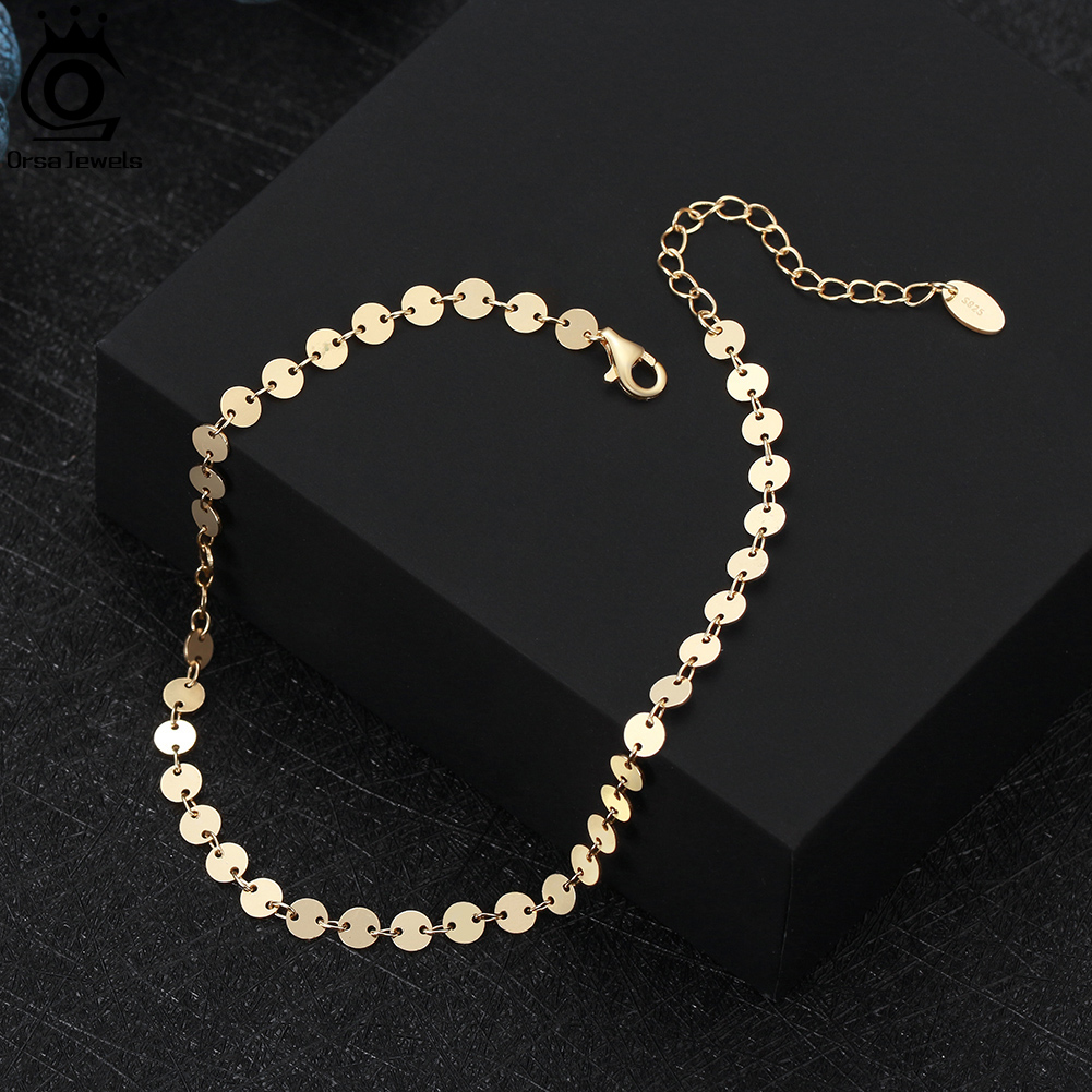 ORSA JEWELS 925 Sterling Silver Round Plate Chain&Cable Chain with Stars Chain Anklets for Women Summer Foot Chain Jewelry SSA07