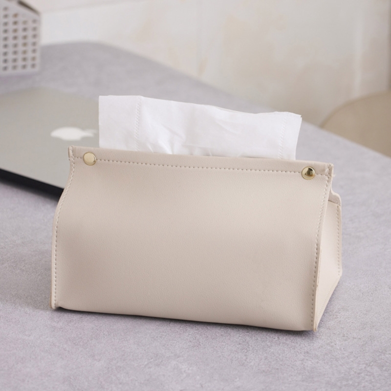 PU Leather Tissue Bag Dustproof Car Sundries Storage Box Accessory for Bedroom Bathroom Bathroom Storage