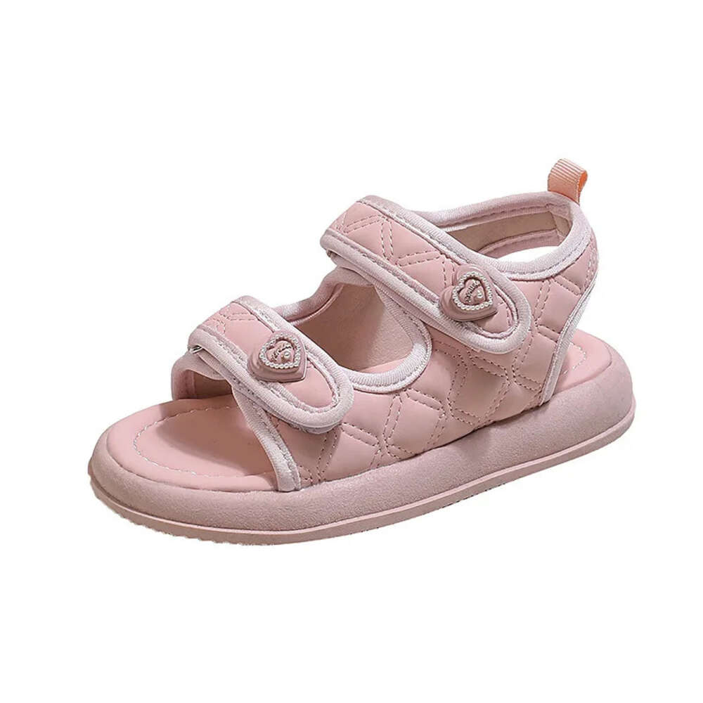 2024 Girls Summer New Kids Causal School Open-toe Fashion Solid Color Love Buckle Children Soft Bottom Sandals