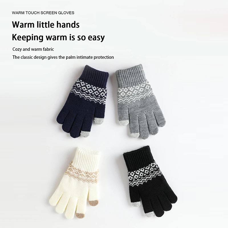 Winter Knitted Warm 1Pair Glove Mobile Phone Touch Screen Knitted Glove Winter Thick Warm Cycling Riding Adult Glove Men Women smile
