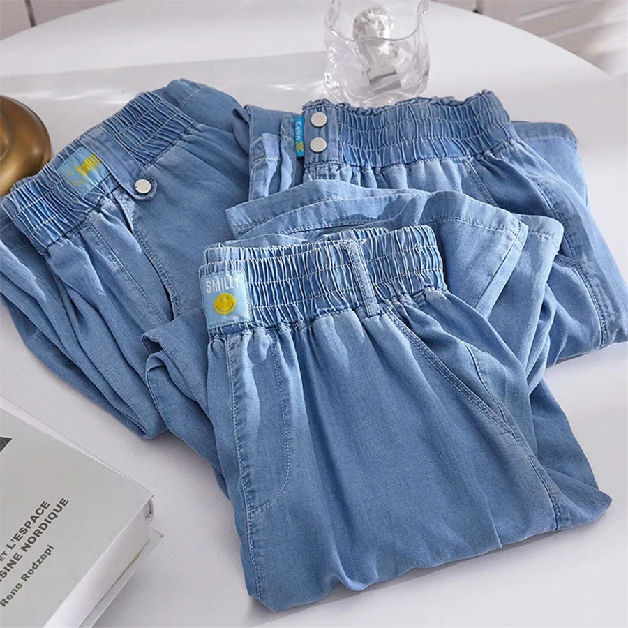 Oversize 2025 4xl Ice Silk Baggy Jeans Summer Thin Streetwear High Waist Denim Pants new Women Korean Casual Vintage Wide Leg Vaqueros