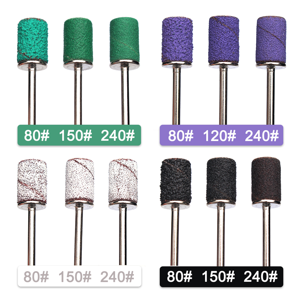50/100/210pcs Mounted Cylindrical Grinding Heads Abrasive Sleeves Sanding Cap Bands 80# 120# 180# For Nail Drill Manicure Tools