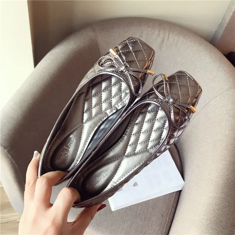 SLTNX Autumn High-end New Bow balck Matte Ballet Flat Shoes Women's Shoes Square Toe Comfortable Flat Shoes for Pregnant Women