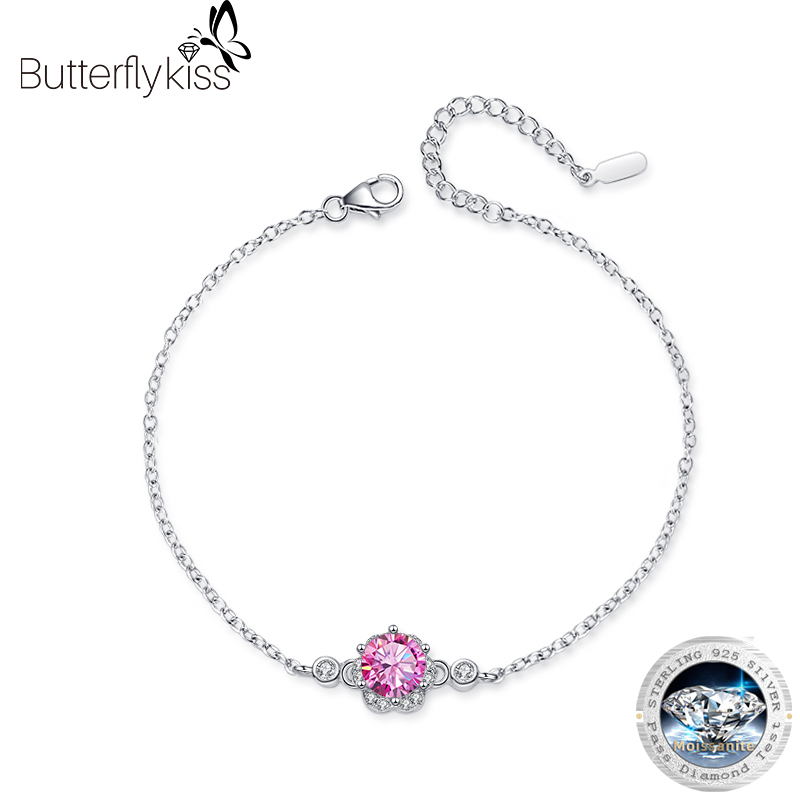 Butterflykiss Six-claw 925 Sterling Silver Real Moissanite Diamond Anklet Bracelet 1 Carat for Women Party Fine Jewelry Fashion