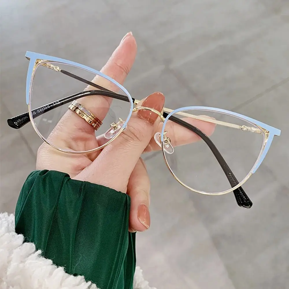 2024 Trendy Half Cat Eye Frame Women Men Round Optical Frame Spectacles Ultralight Metal Frame Computer Goggles Reading Eyeglass