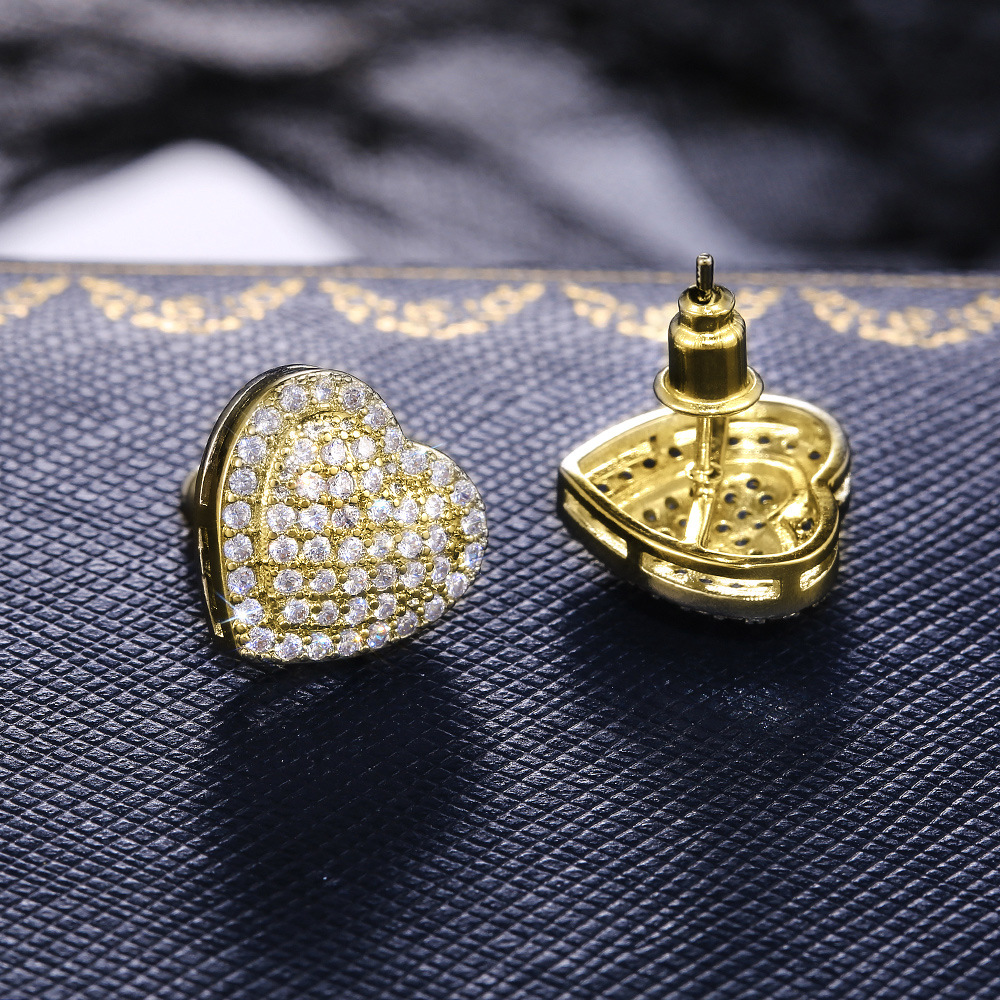 Gold Diamond Love Heart Earrings Sterling Silver Plated Charm Zirconia Stud Earrings for Women Girls Fine Jewelry Engagement Wedding Birthday Gift