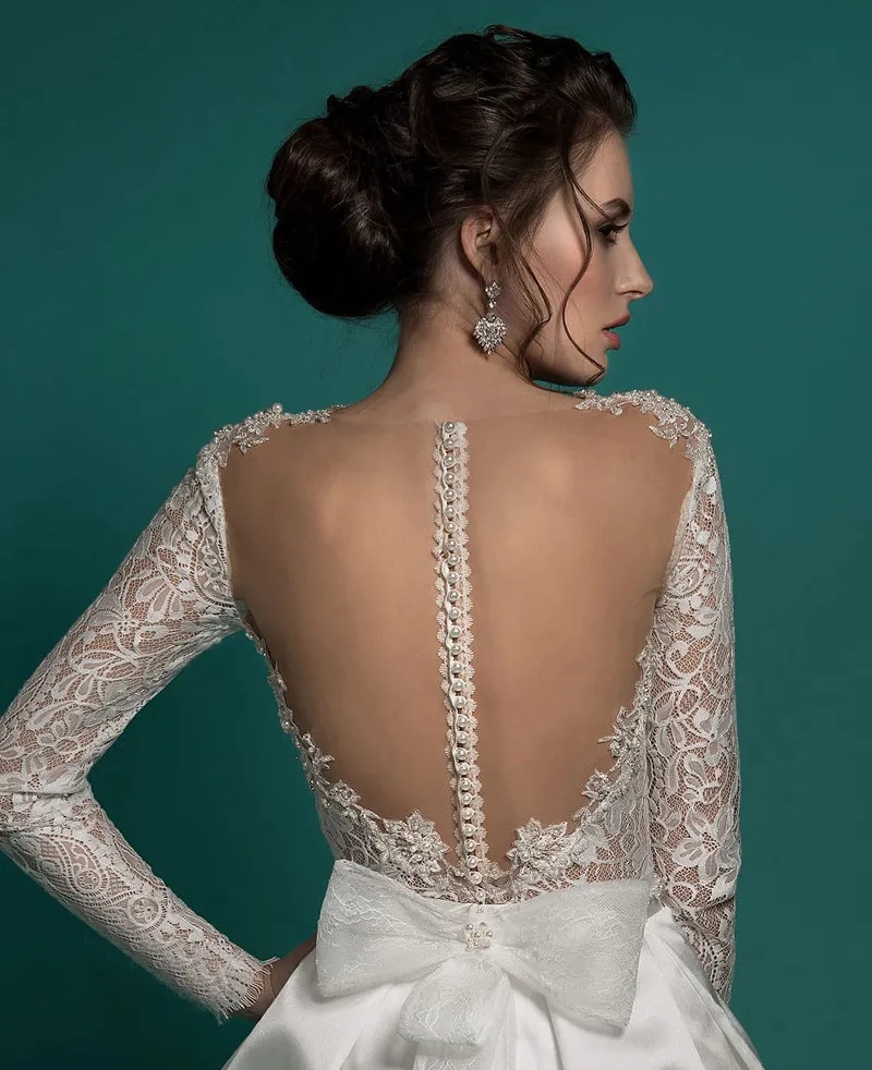 Vestido de noiva Lace Wedding Dress 2024 Short Champagne Tulle Pearls Bride Dresses Knee Length Illusion Back Wedding Gowns