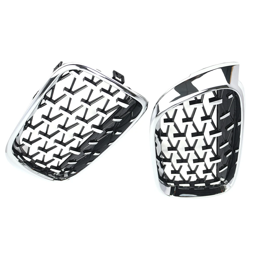 2pcs ABS Glossy Black/Chrome Car Front Bumper Kidney Grill Grille Diamond Style for BMW X3 F25 Facelift,X4 F26 2014-2017