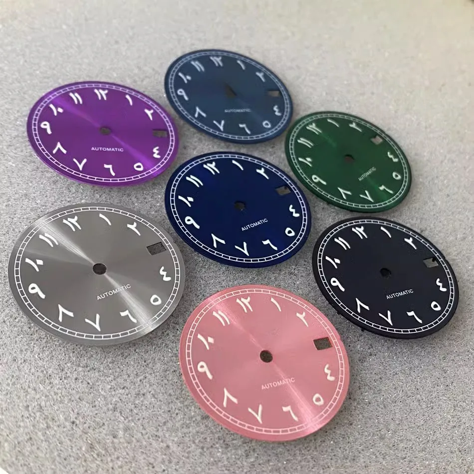 NH35 Dial 28.5mm Watch Accessories Arabic Numerals Dial S Dial Green Luminous Watch Dial Fits for NH35/NH36Movement