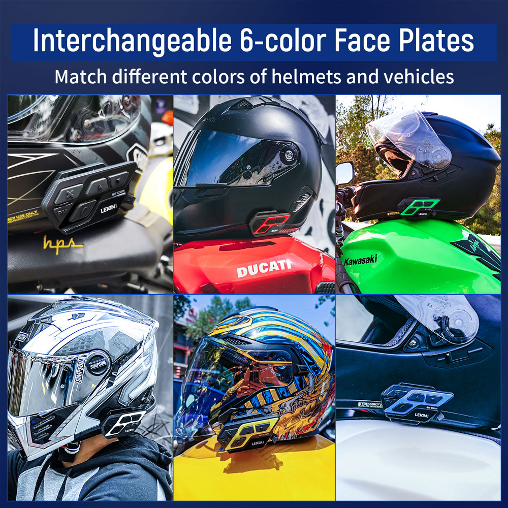 LEXIN ET COM Helmet Intercom Motorcycle Bluetooth v5.0 with 6 DIY Color, Waterproof&FM Radio Headsets