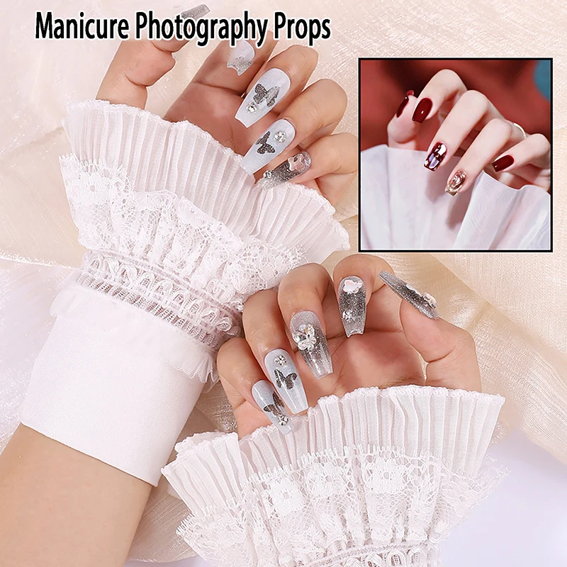 Manicure photo lace decorative cuff double layer mesh horn sleeve Nail Showing Posing DIY Shooting Background Prop 5